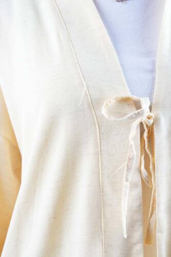 Tesettür Ceket Önden 2 Bağlamalı Keten Kimono Ceket Sarı - 5