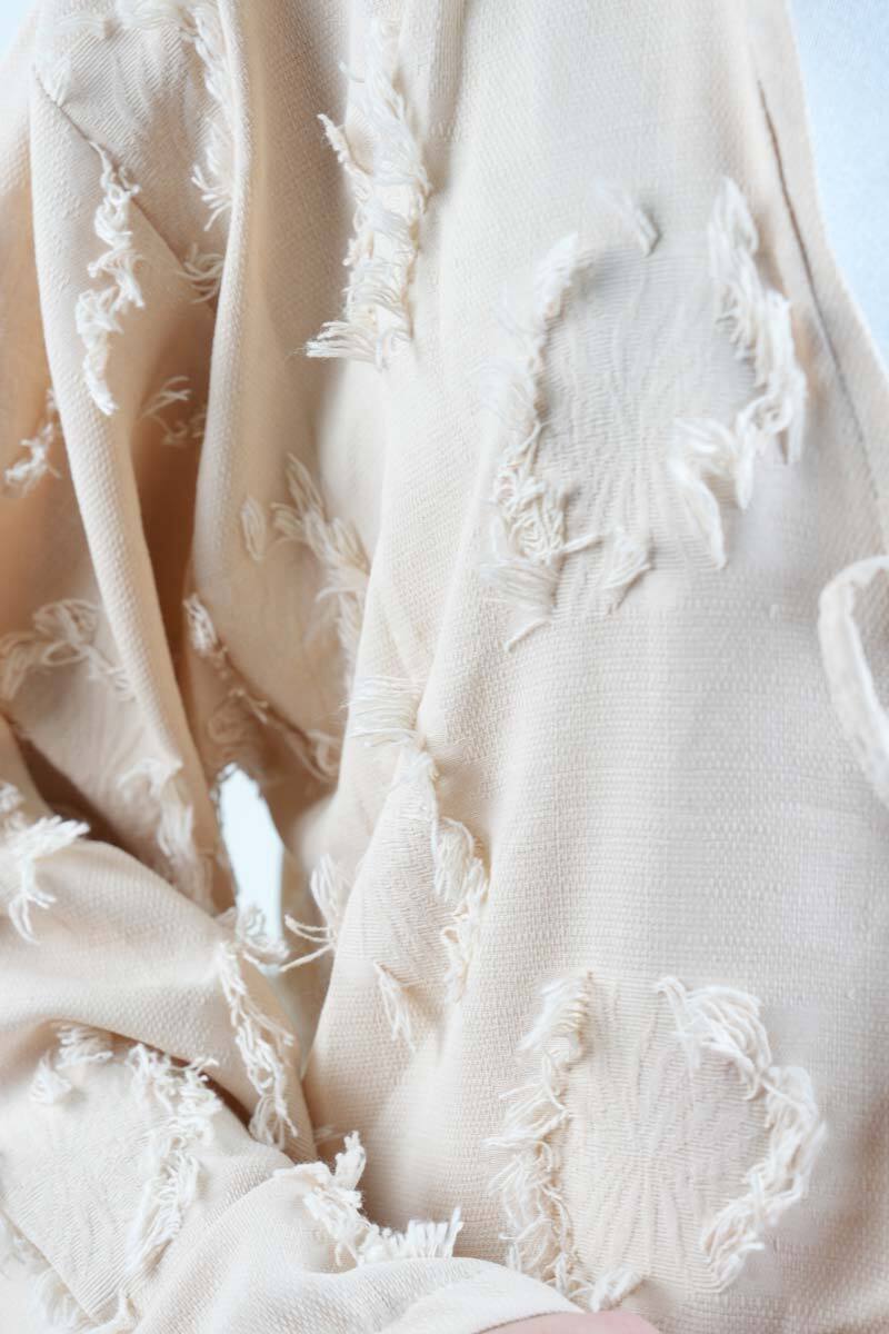Tesettür Ceket Püskül Jakarlı Önden Bağlamalı Kimono Ceket Krem - 5