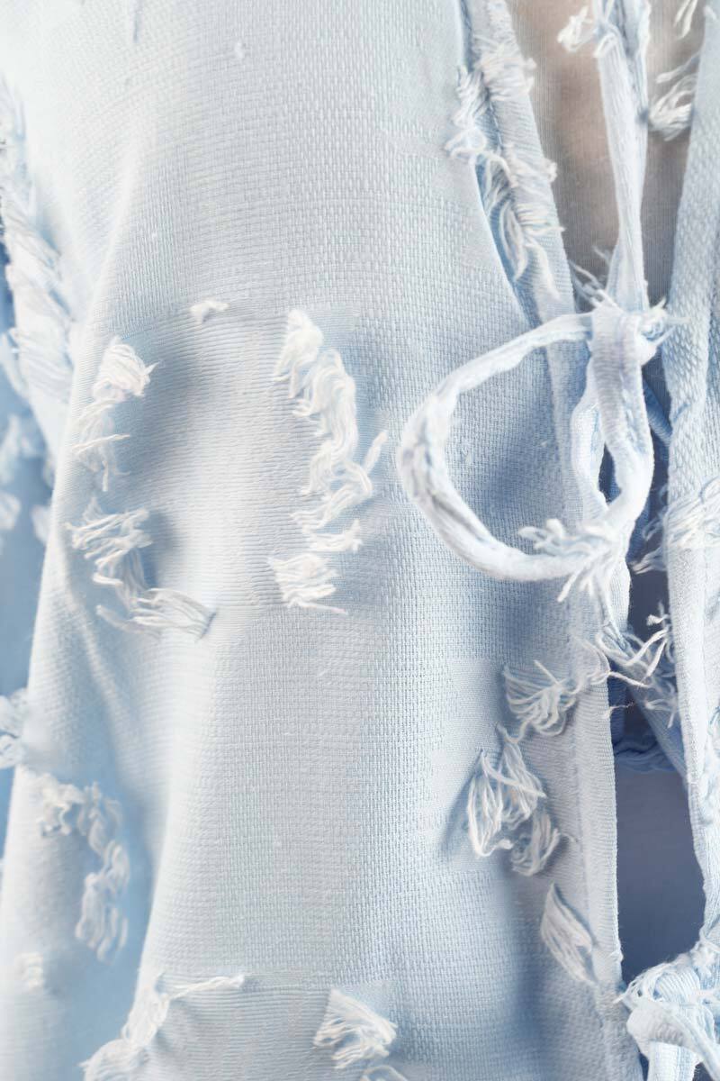 Tesettür Ceket Püskül Jakarlı Önden Bağlamalı Kimono Ceket Mavi - 5