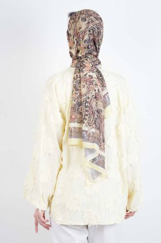 Tesettür Ceket Püskül Jakarlı Önden Bağlamalı Kimono Ceket Sarı - 4