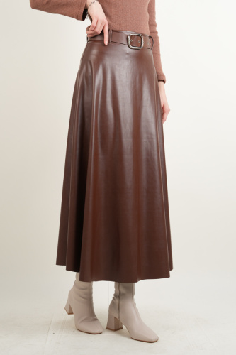 Tesettür Deri Etek Çan Etek Acı Kahverengi - 03Kız Kulesi Teks (1)