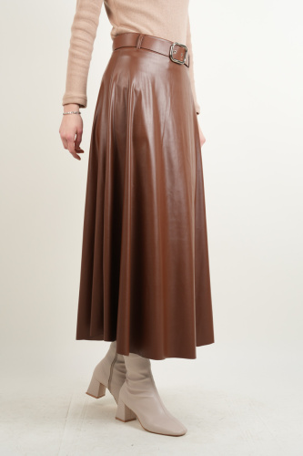 Tesettür Deri Etek Çan Etek Taba - 3