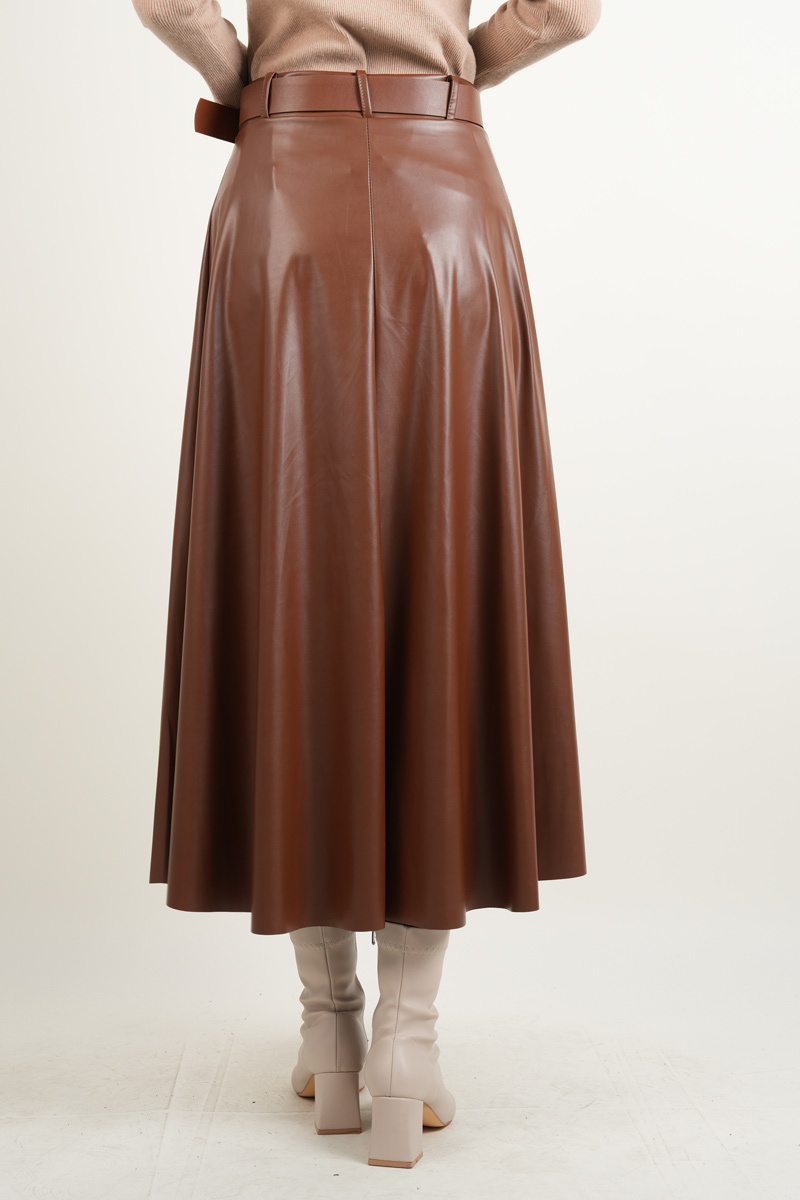 Tesettür Deri Etek Çan Etek Taba - 4