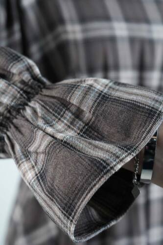 Tesettür Elbise Bel Lastikli Fırfır Kol Ekose Elbise Kahverengi - 5