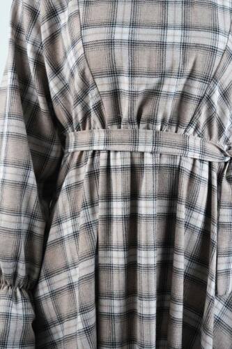 Tesettür Elbise Bel Lastikli Fırfır Kol Ekose Elbise Krem - 5