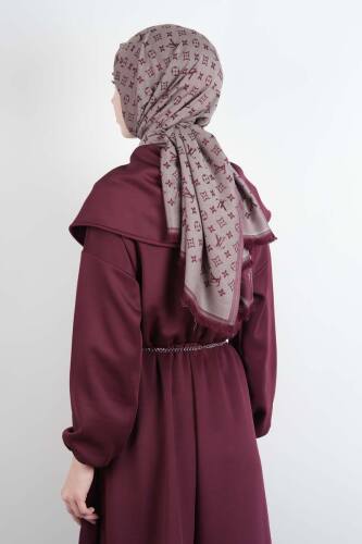Tesettür Elbise Geniş Fermuar Yakalı Bel Lastikli Scuba Elbise Bordo - 3