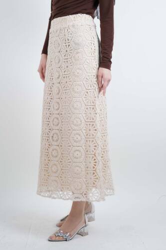 Tesettür Etek Full Dantelli Kalem Etek Krem - 3