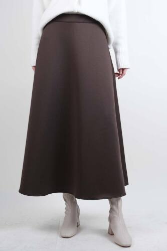 Tesettür Etek Mevlana Kloş Scuba Etek Kahverengi - 03Kız Kulesi Teks