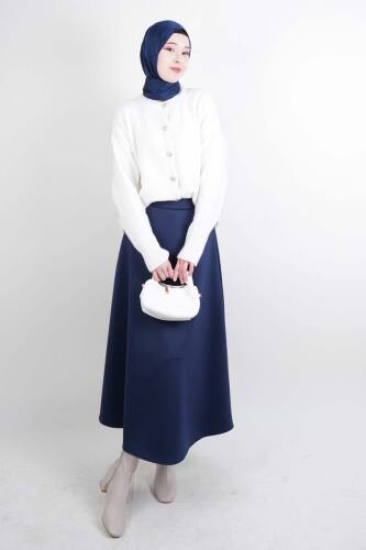 Tesettür Etek Mevlana Kloş Scuba Etek Lacivert - 03Kız Kulesi Teks (1)