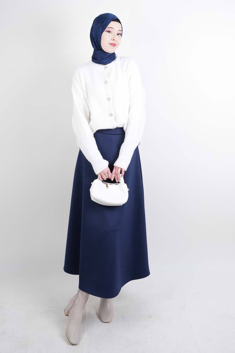 Tesettür Etek Mevlana Kloş Scuba Etek Lacivert - 2