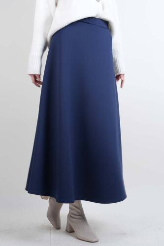 Tesettür Etek Mevlana Kloş Scuba Etek Lacivert - 3