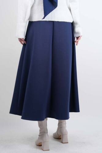 Tesettür Etek Mevlana Kloş Scuba Etek Lacivert - 4