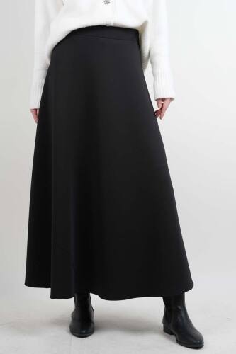 Tesettür Etek Mevlana Kloş Scuba Etek Siyah - 03Kız Kulesi Teks