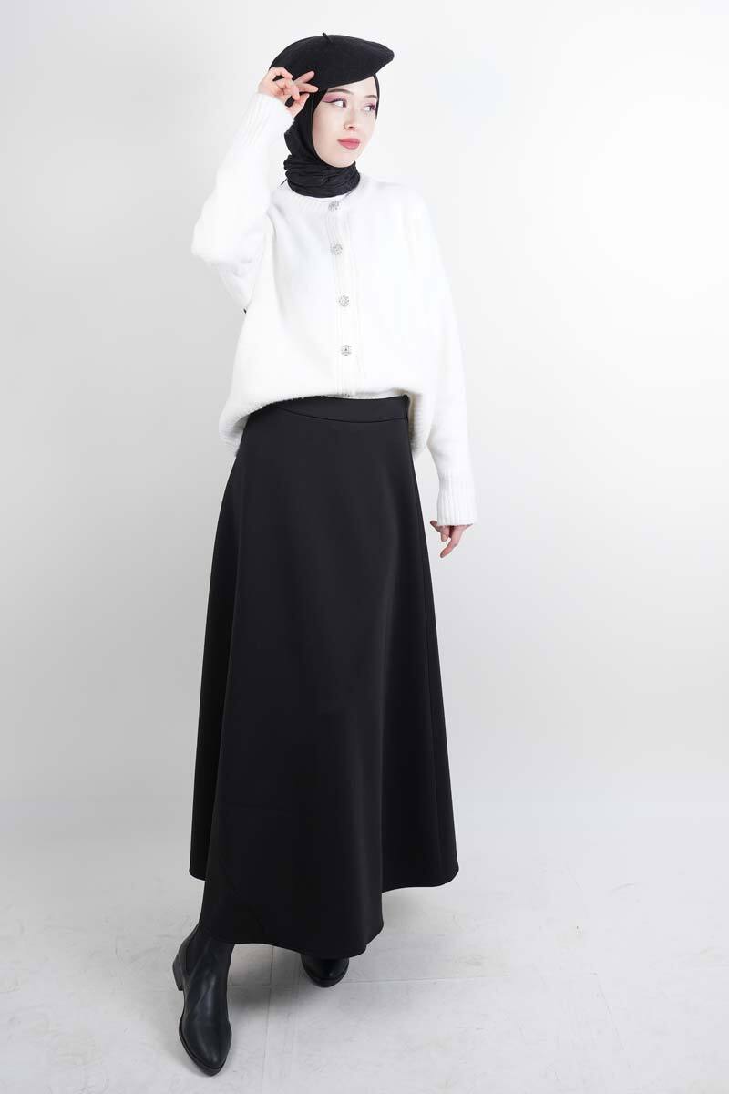 Tesettür Etek Mevlana Kloş Scuba Etek Siyah - 2