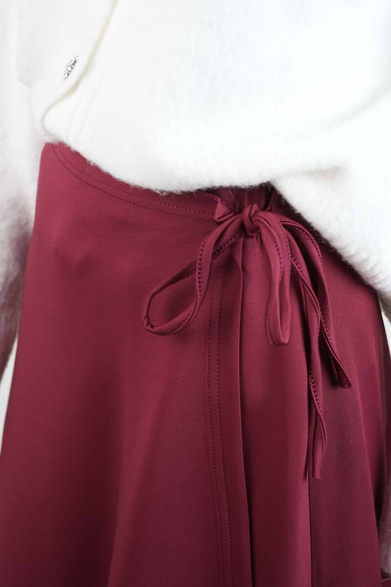 Tesettür Etek Yandan Çapraz Bağlamalı Scuba Etek Bordo - 5