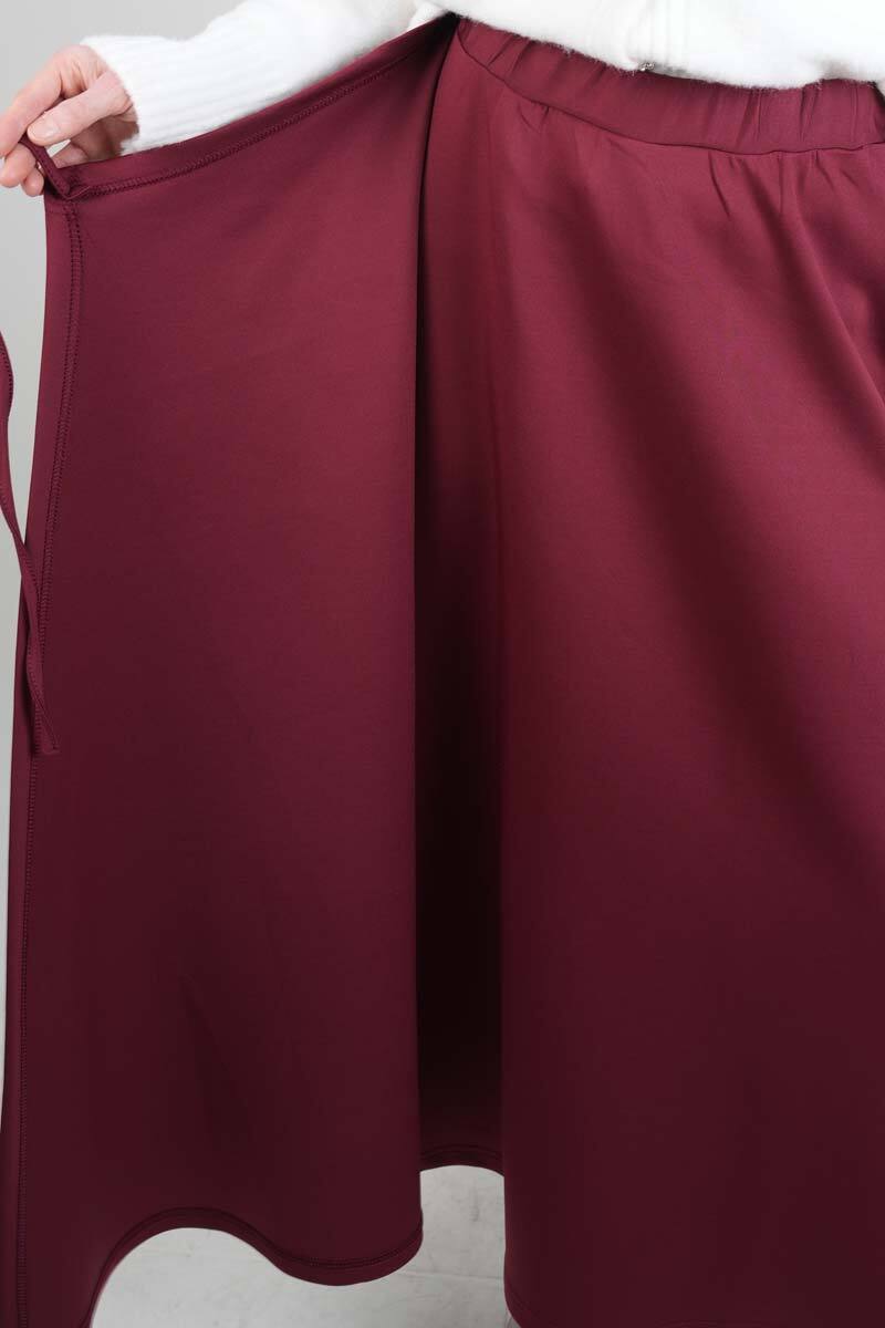 Tesettür Etek Yandan Çapraz Bağlamalı Scuba Etek Bordo - 6