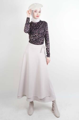 Tesettür Etek Yandan Çapraz Bağlamalı Scuba Etek Krem - 03Kız Kulesi Teks (1)