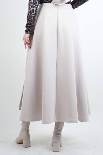 Tesettür Etek Yandan Çapraz Bağlamalı Scuba Etek Krem - 4