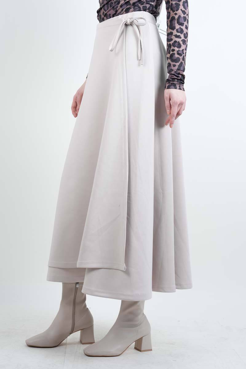 Tesettür Etek Yandan Çapraz Bağlamalı Scuba Etek Krem - 3