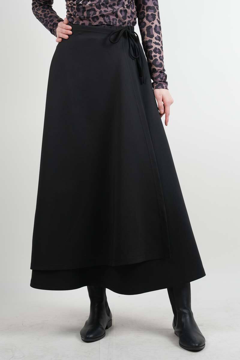 Tesettür Etek Yandan Çapraz Bağlamalı Scuba Etek Siyah - 1