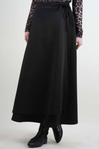 Tesettür Etek Yandan Çapraz Bağlamalı Scuba Etek Siyah - 03Kız Kulesi Teks (1)