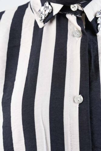 Tesettür Kadın Gömlek Çizgili Yaka Taşlı Modal Gömlek Siyah - 4