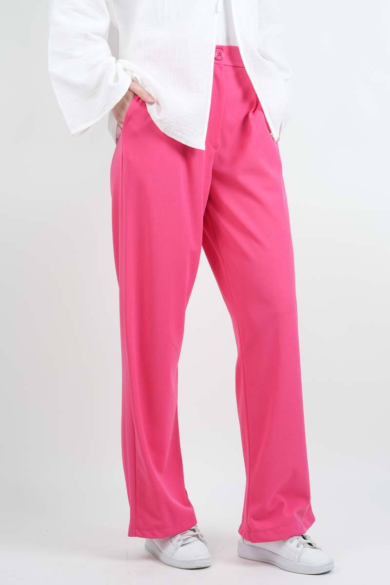 Tesettür Pantolon Double Mira Cepli Palazzo Pantolon Pembe - 1