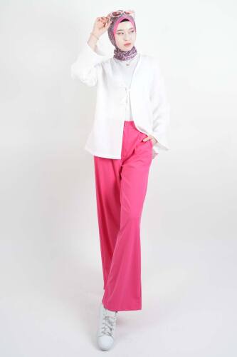 Tesettür Pantolon Double Mira Cepli Palazzo Pantolon Pembe - 2