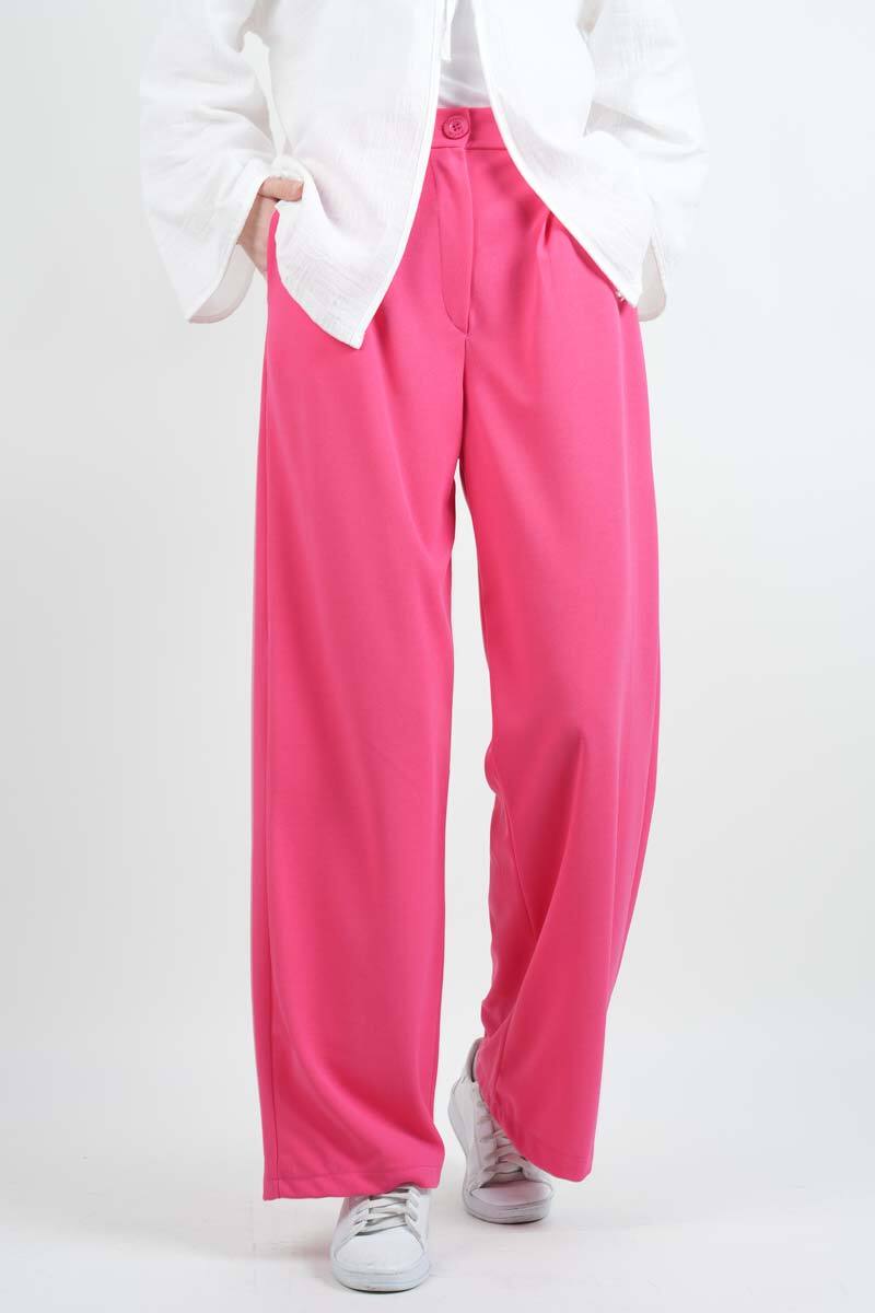 Tesettür Pantolon Double Mira Cepli Palazzo Pantolon Pembe - 4