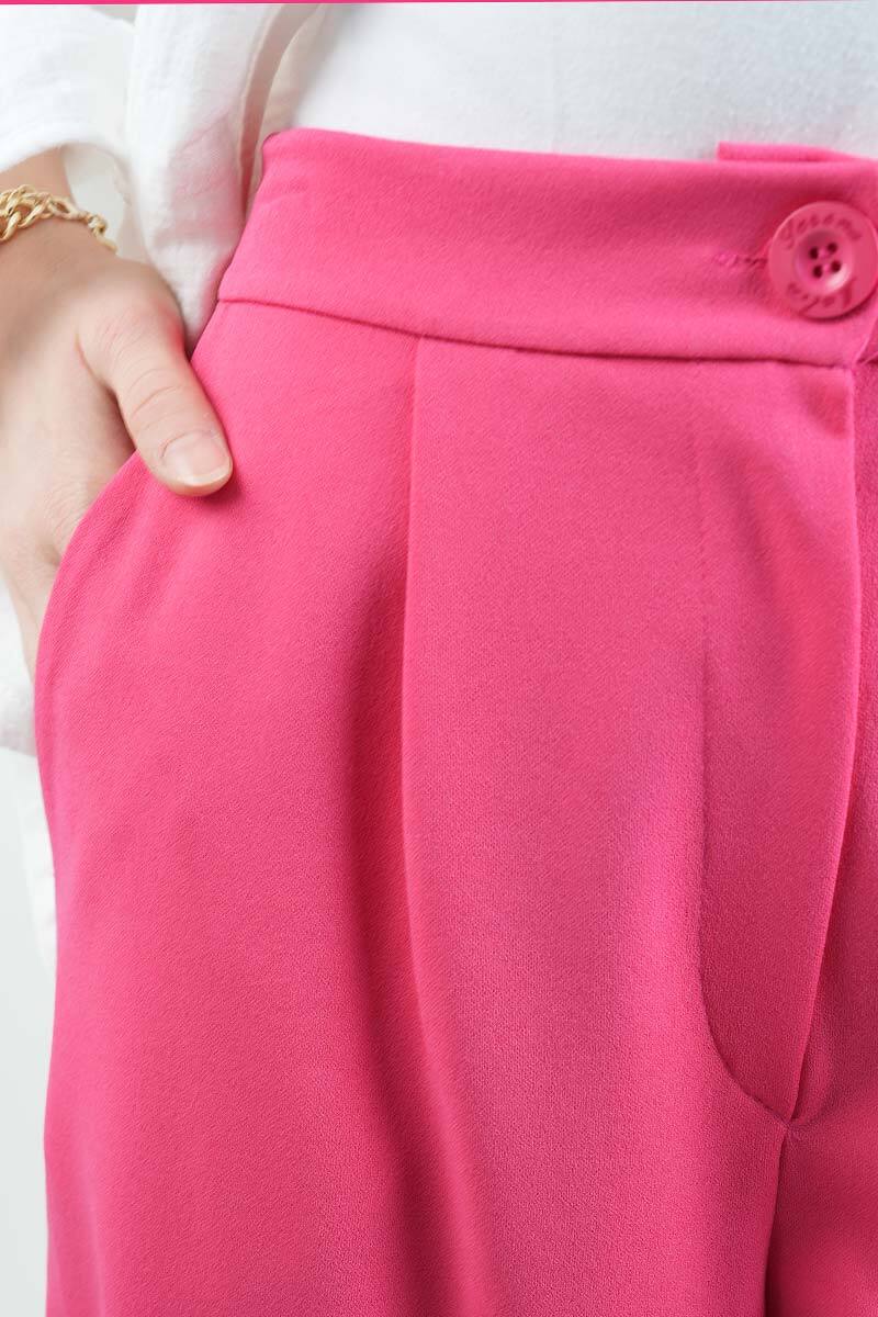 Tesettür Pantolon Double Mira Cepli Palazzo Pantolon Pembe - 5