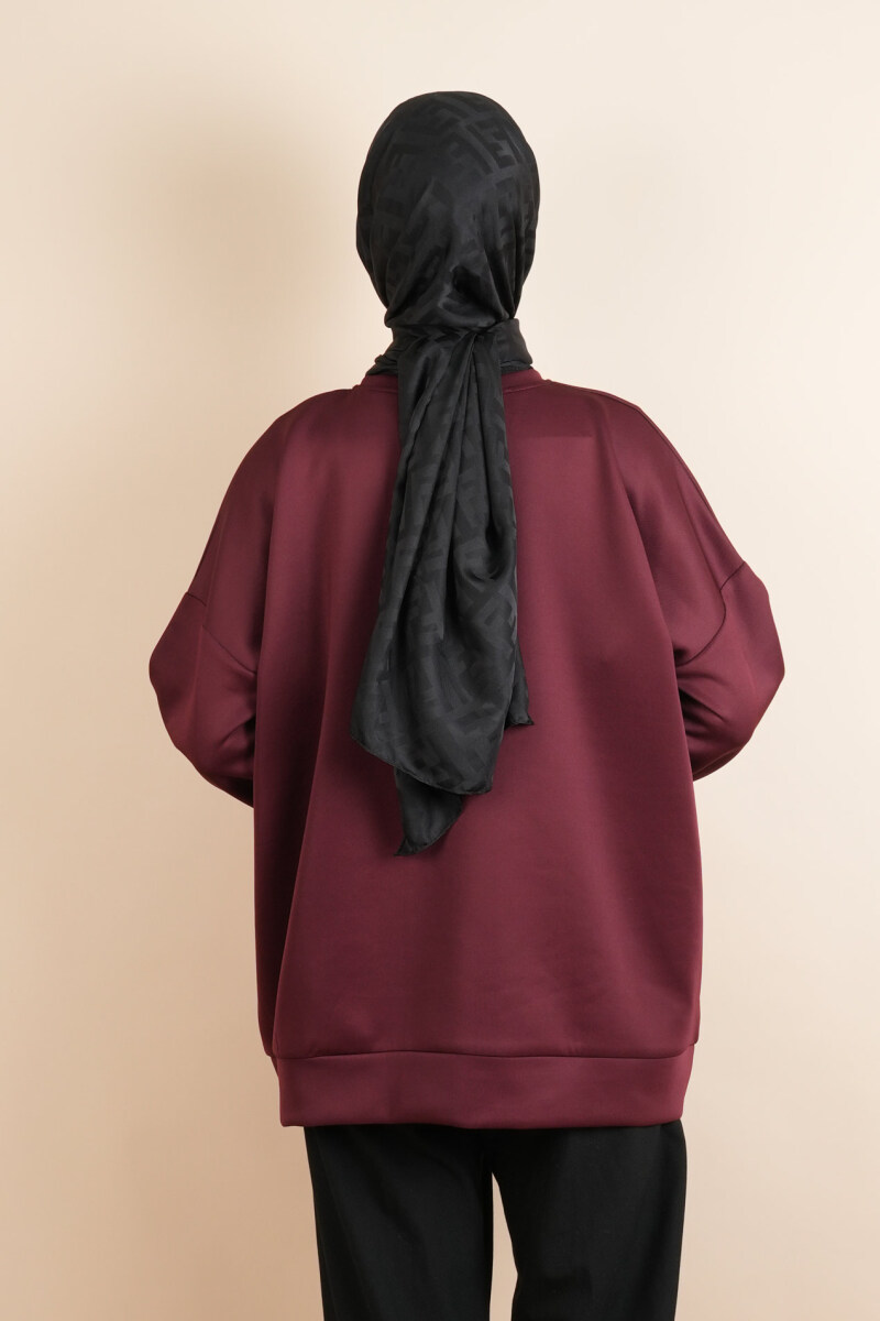Tesettür Scuba Sweat Bukre Ön Taşlı Kuşlu Sweat Bordo - 3