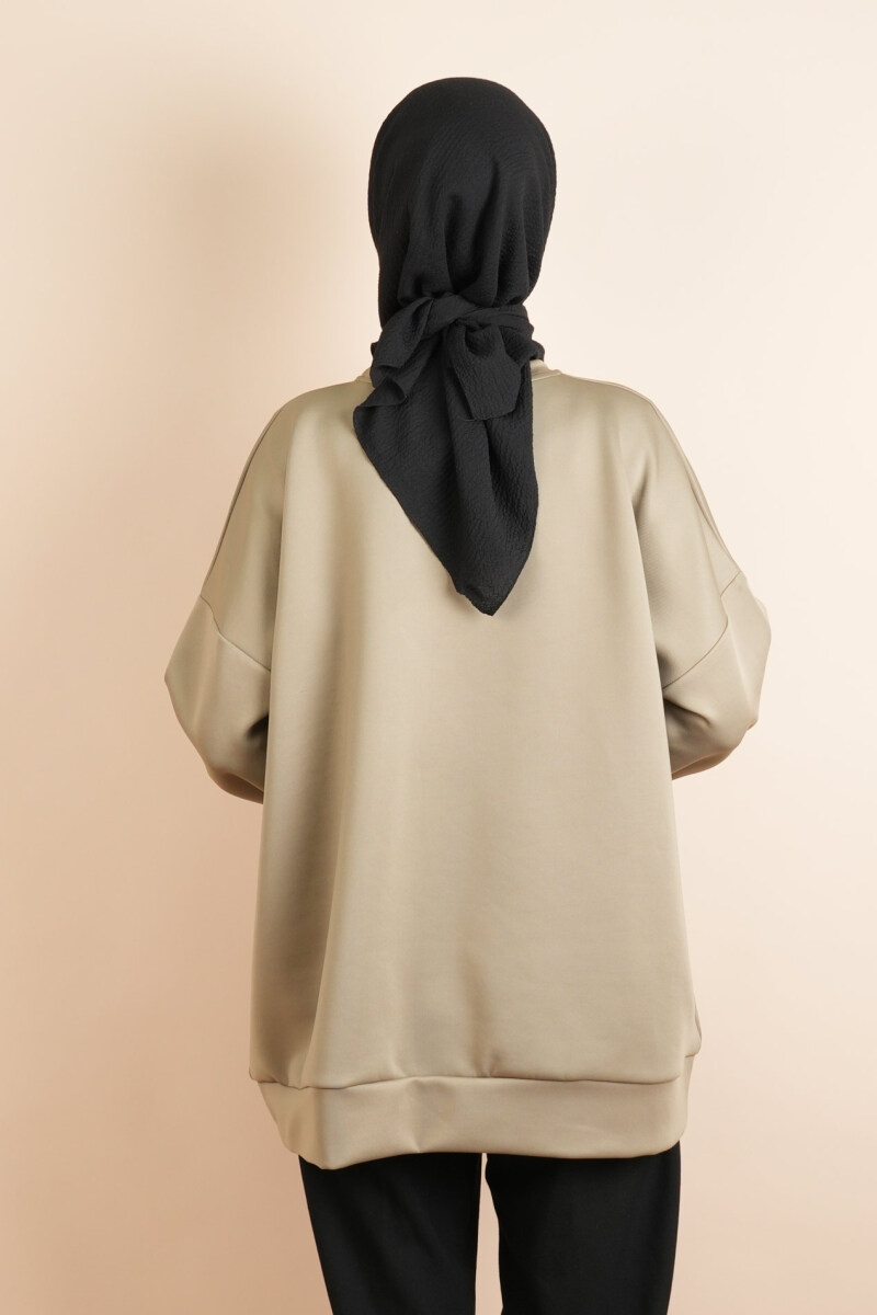 Tesettür Scuba Sweat Bukre Ön Taşlı Kuşlu Sweat Haki - 3