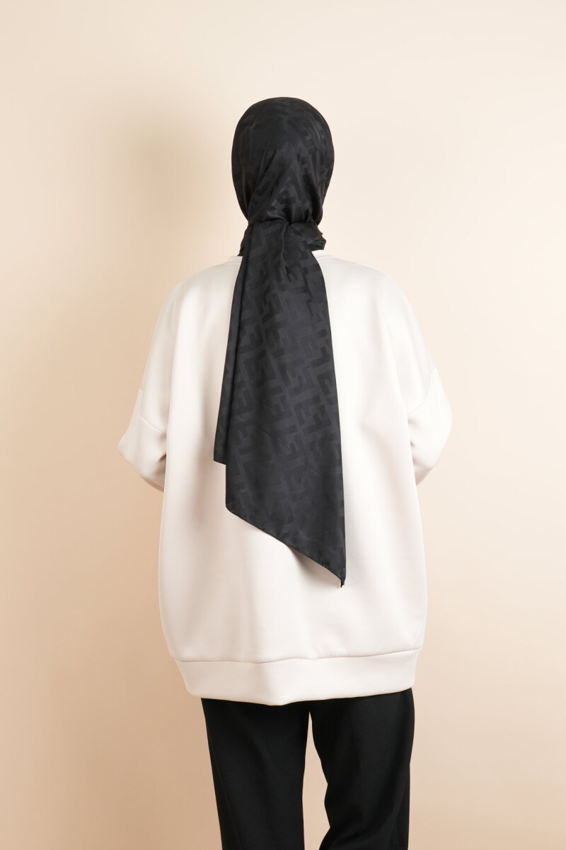 Tesettür Scuba Sweat Bukre Ön Taşlı Kuşlu Sweat Krem - 3