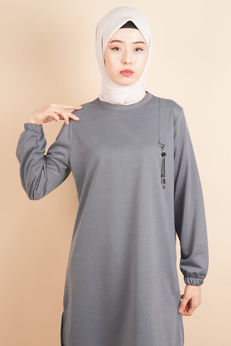 Tesettür Sweat Omuz Detaylı İki İp Sweat Gri - 1