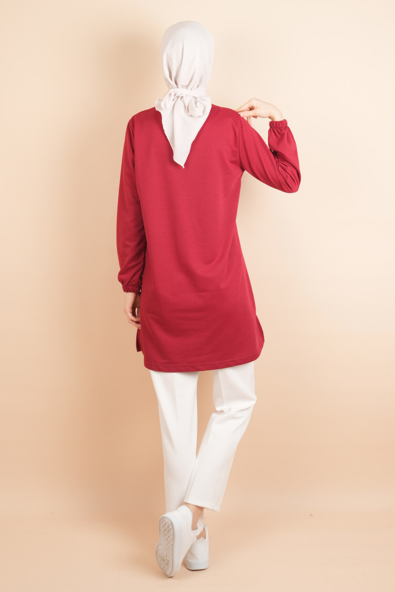 Tesettür Sweat Omuz Detaylı İki İp Sweat Bordo - 3