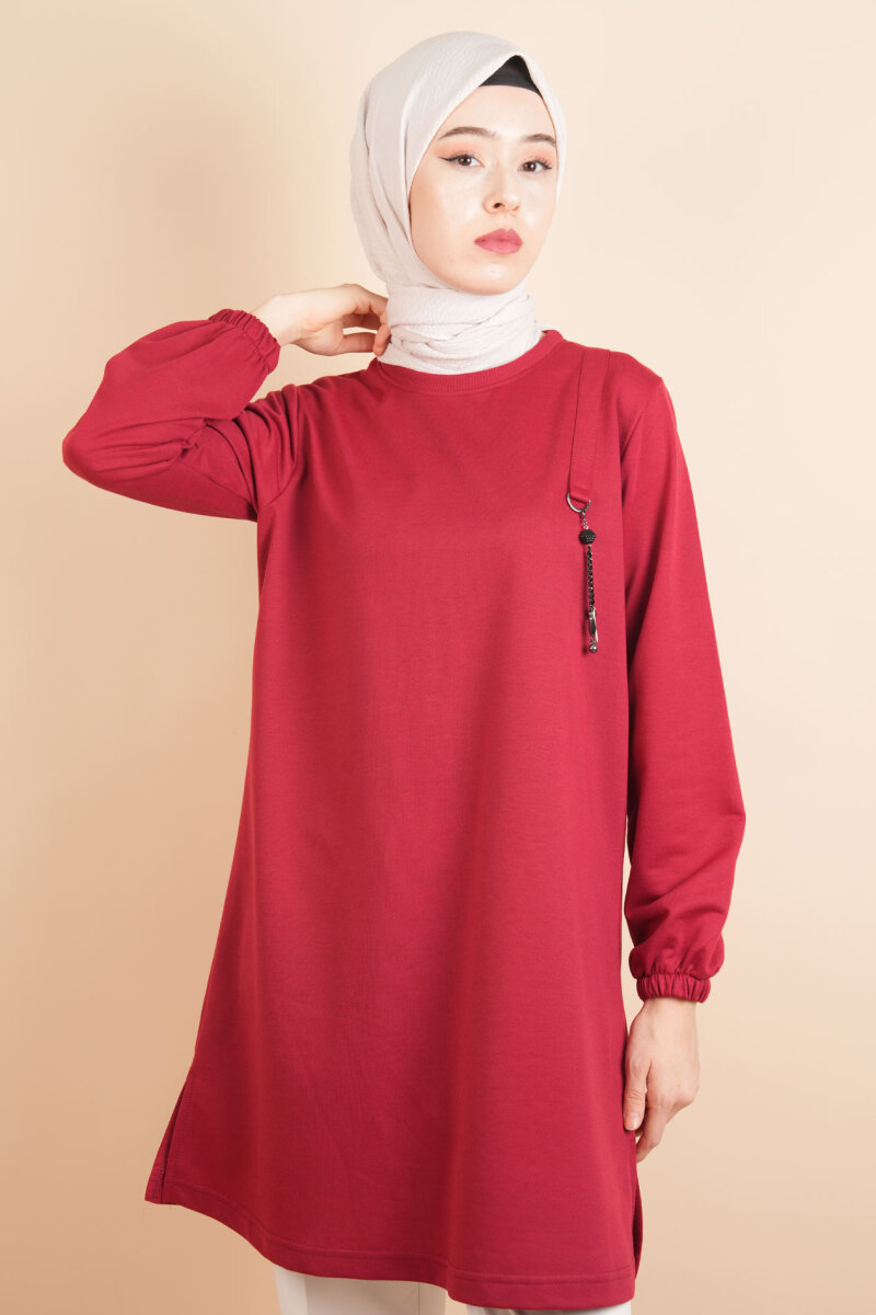 Tesettür Sweat Omuz Detaylı İki İp Sweat Bordo - 4