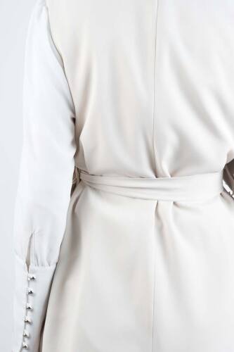 Tesettür Takım 4 Düğmeli Yelekli Blazer İkili Takım Krem - 4