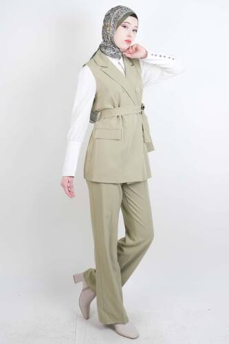 Tesettür Takım 4 Düğmeli Yelekli Blazer İkili Takım Yeşil - 03Kız Kulesi Teks (1)