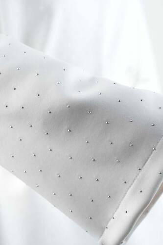 Tesettür Takım Bel İpli Full Taş Detay Scuba İkili Takım Beyaz - 5