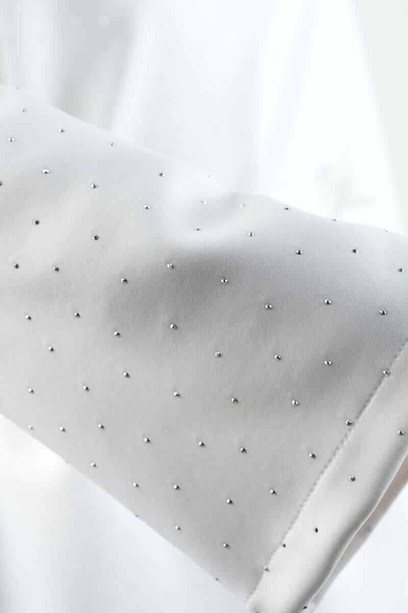 Tesettür Takım Bel İpli Full Taş Detay Scuba İkili Takım Beyaz - 5