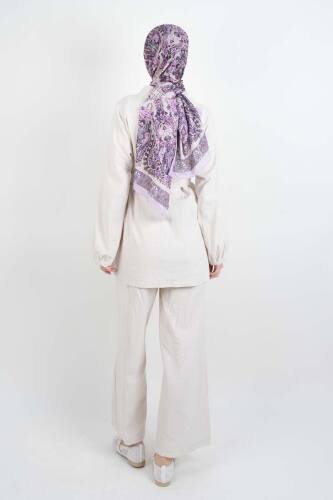 Tesettür Takım Bel Kuşaklı Keten 2'li Takım Krem - 3