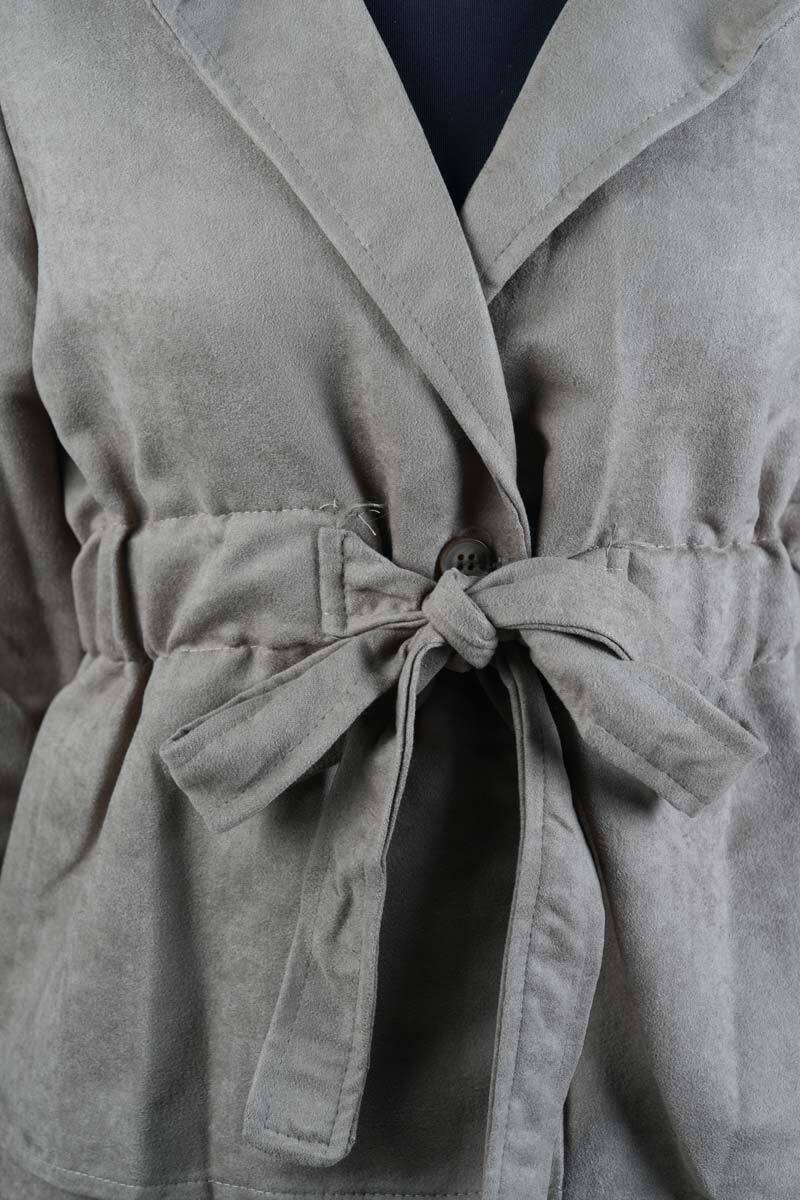 Tesettür Takım Beli Tünelli Ceketli Süet Etekli İkili Takım Vizon - 5