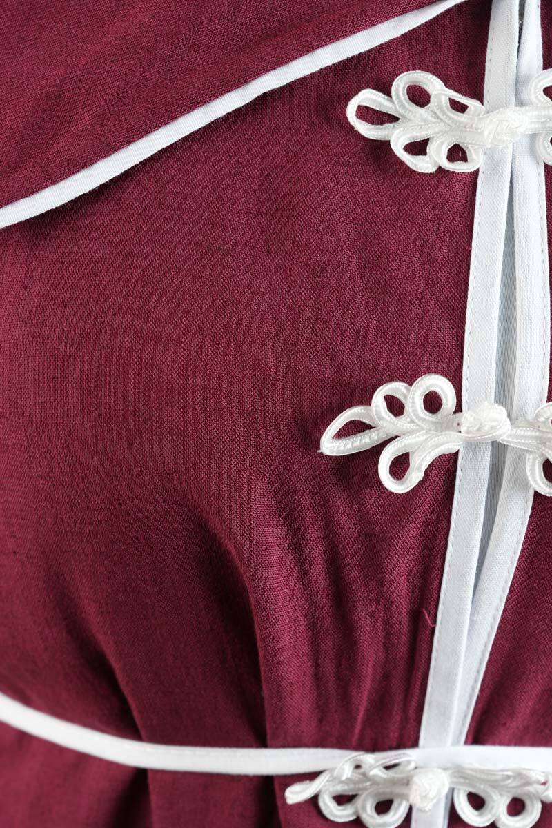 Tesettür Takım Biye Det. Kol Volanlı Keten 2'li takım Bordo - 5