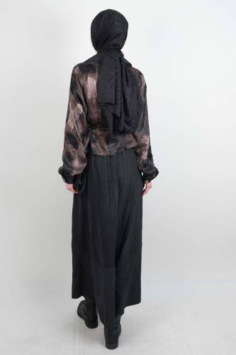 Tesettür Takım Çift Cepli Batik Saten Ceketli Etekli İkili Takım Siyah - 3