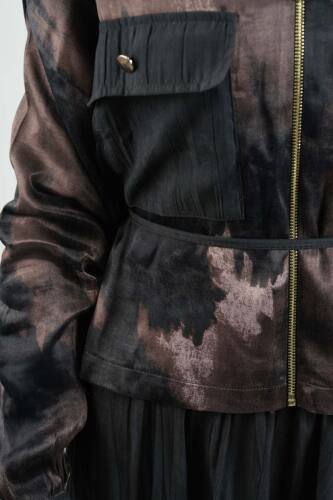 Tesettür Takım Çift Cepli Batik Saten Ceketli Etekli İkili Takım Siyah - 5