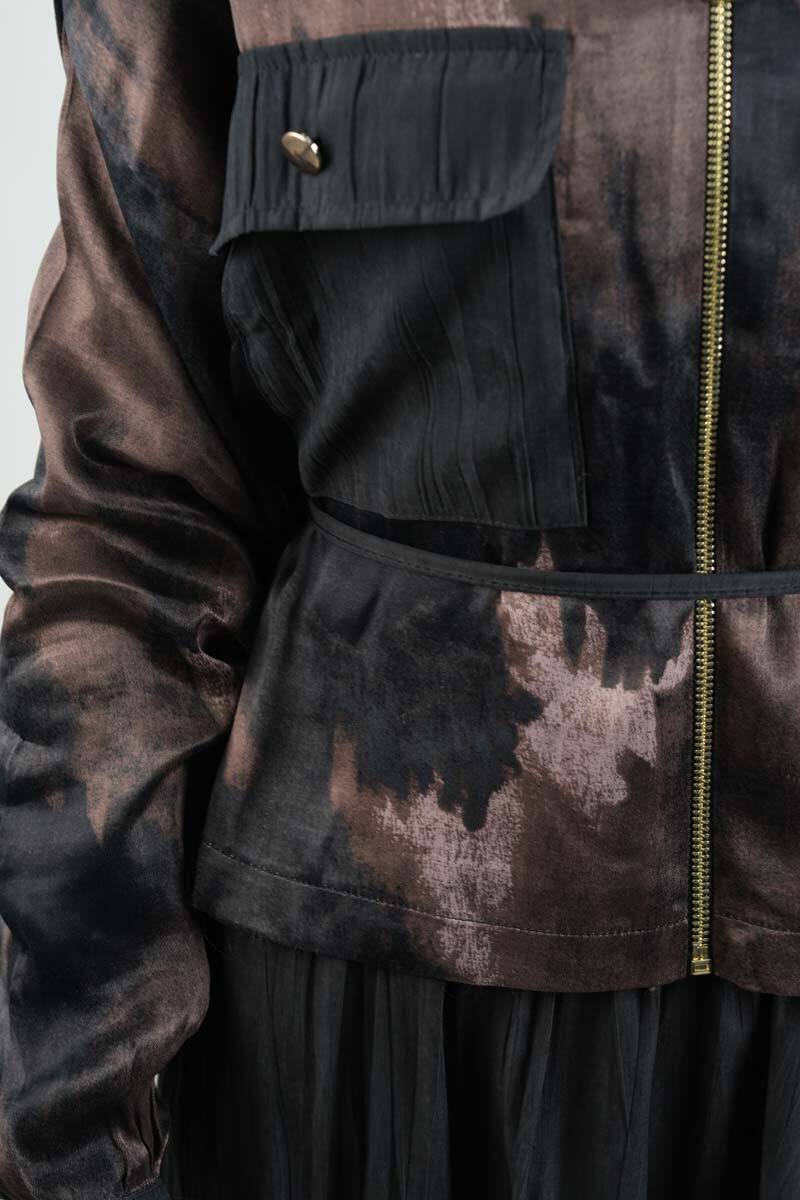 Tesettür Takım Çift Cepli Batik Saten Ceketli Etekli İkili Takım Siyah - 5