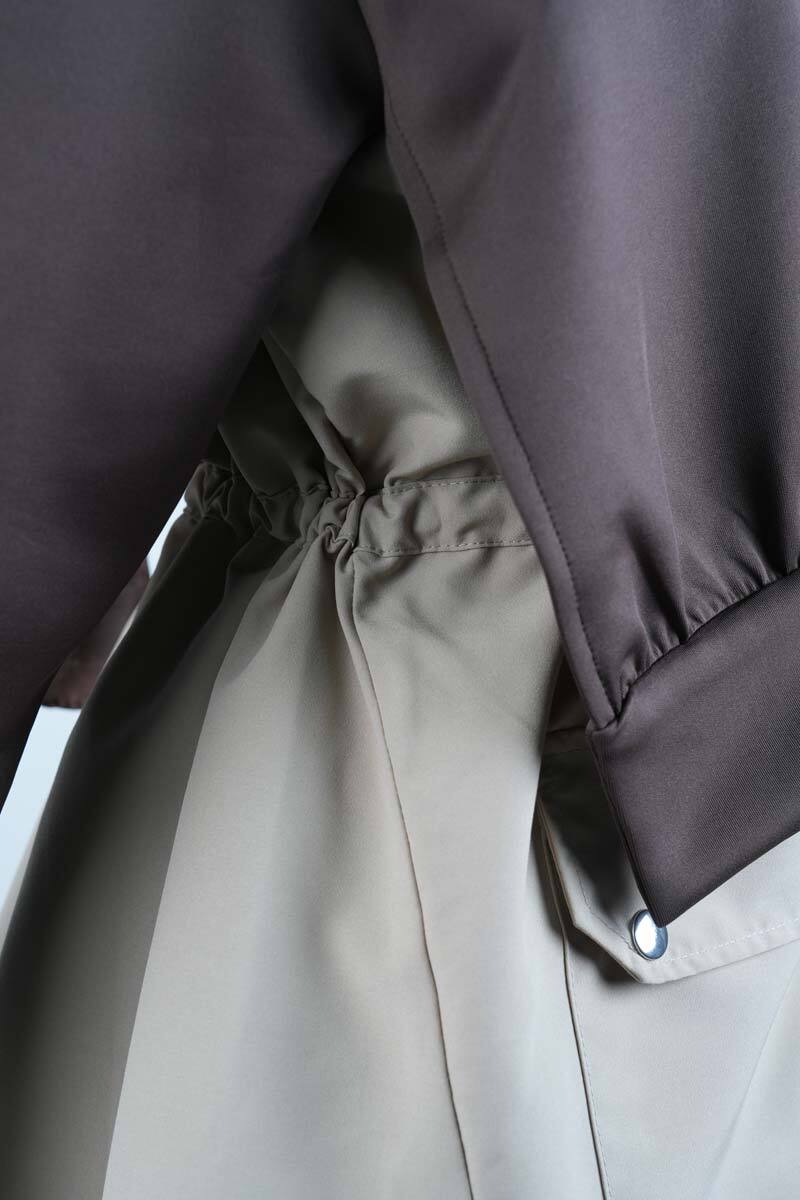 Tesettür Takım Çift Kapak Kapüşonlu Trenç İkili Takım Kahverengi - 3