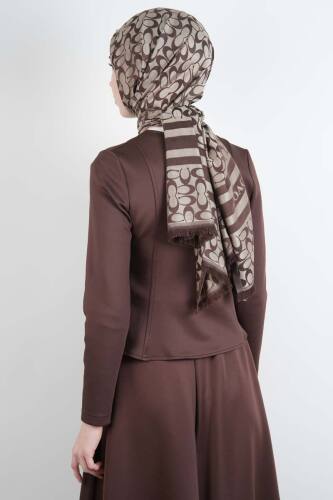 Tesettür Takım Çift Zımbalı Bel Oturtmalı Scuba Etekli Takım Kahverengi - 4