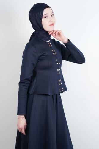 Tesettür Takım Çift Zımbalı Bel Oturtmalı Scuba Etekli Takım Lacivert - 03Kız Kulesi Teks (1)