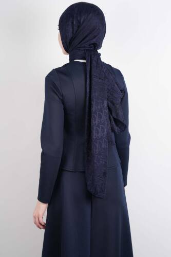 Tesettür Takım Çift Zımbalı Bel Oturtmalı Scuba Etekli Takım Lacivert - 4